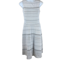 Banana Republic Dress Sleeveless Textured Geometric BOHO Midi Fit & Flare White