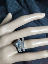 Sadie Engagement Ring  Band Set - 925 Silver - Heart-shaped AAA CZ-Pave