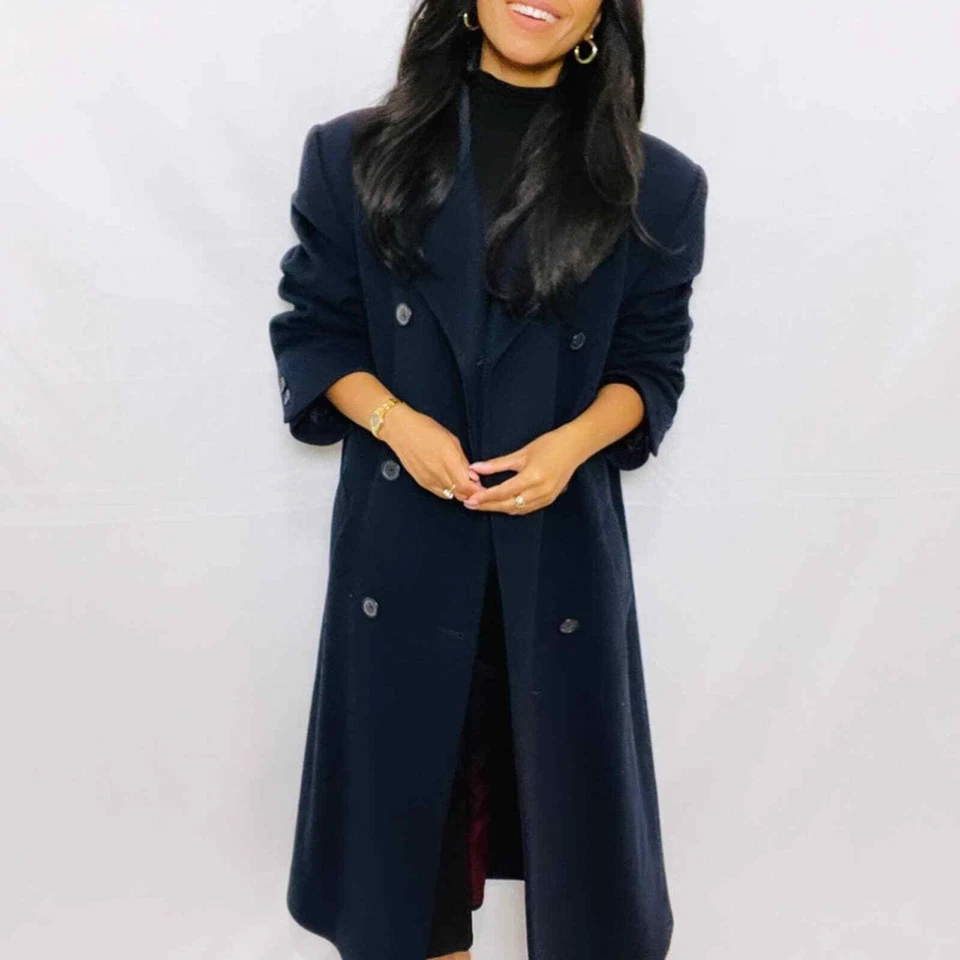 Jones New York | Maxi abrigo largo voluminoso de gran tamaño 100 % lana azul marino