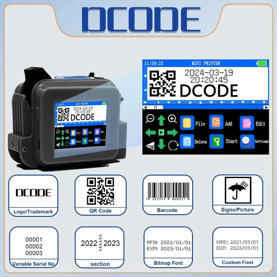 DCODE XMINI 12.7mm Portable Mini Printer Handheld Inkjet Printer Text QR Barcode - Image 2 of 4
