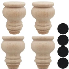 Set of 4 Solid Wood Furniture Legs Unfinished Bun Feet for DIY Projects