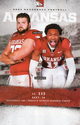 Arkansas Razorbacks Football Programs Arkansas Razorbacks SEC Football 2024 Season UAB Game Program Jaylon ...