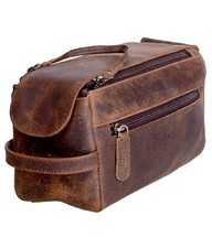 komalc genuine buffalo leather unisex toiletry bag travel dopp kit