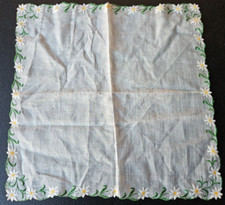 EMBROIDERED DAISY BORDER. HANDKERCHIEF. 10 1/2 INCH