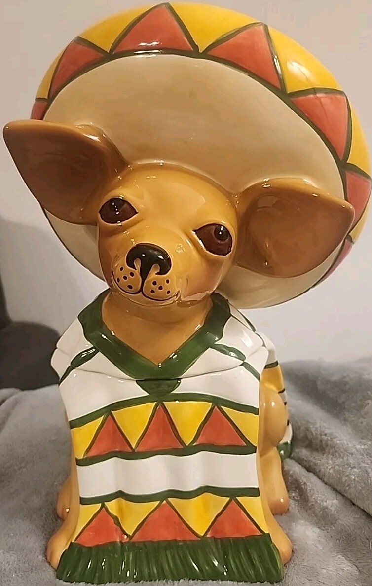 1999 Clay Art !Ay Chihuahua! Cookie Jar In Sombrero (High) 12