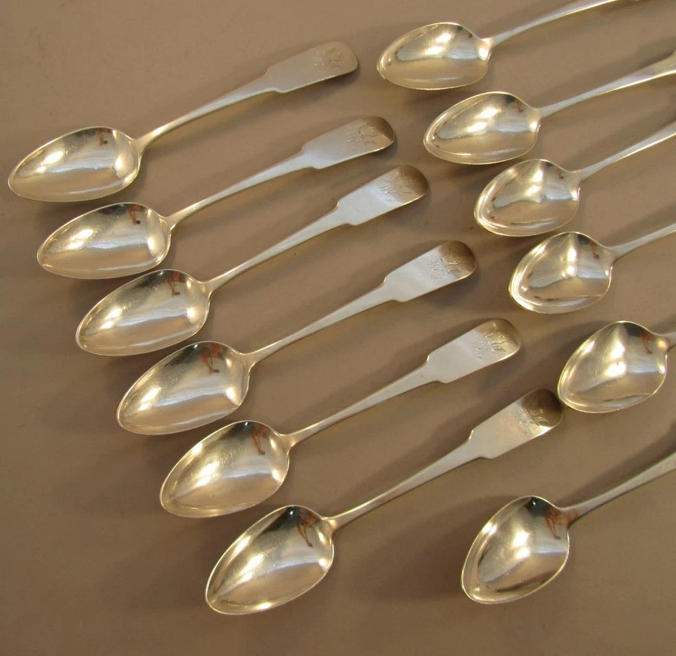 12 American Coin Silver Tablespoons Richards & White General Wm. Eaton? c 1810 - Image 2 of 4