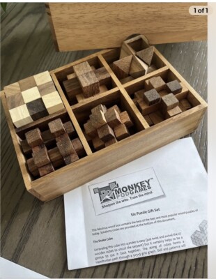 Monkey Pod Games 6 Wooden Puzzle Gift Set New Sealed