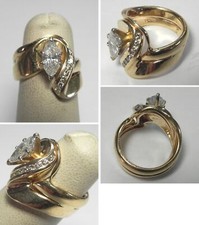 V482 Vintage Solid 14K Yellow Gold 1.13ctw Diamond Engagement Ring, Sz 4