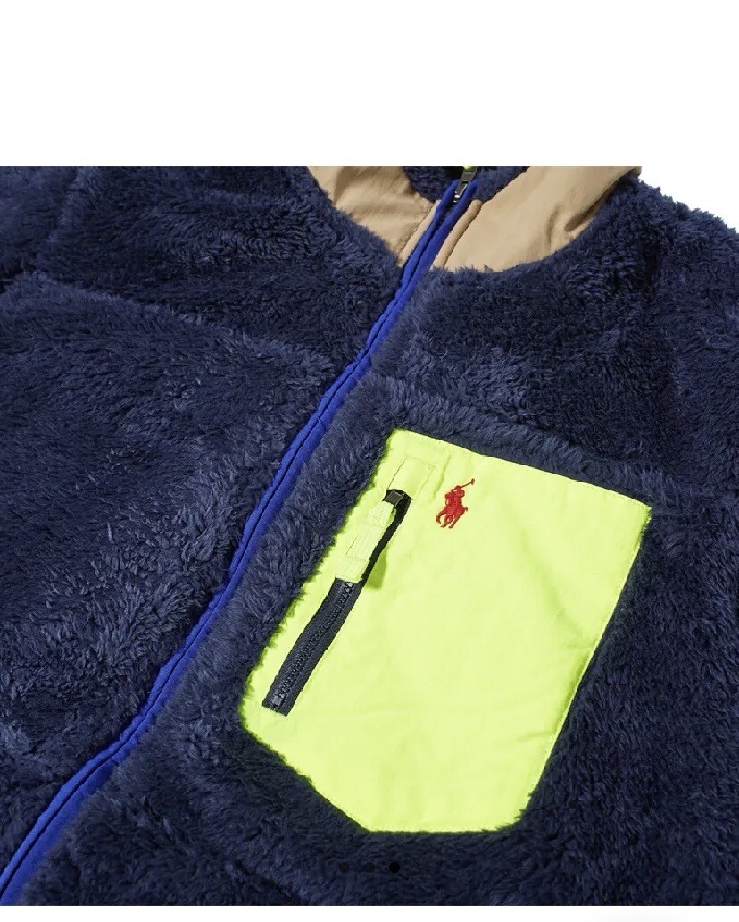 Polo Ralph Lauren Pile Sherpa Giacca Ibrida Pony Navy Zip Intera Da Uomo Taglia Small