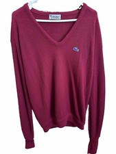 Vintage Izod Lacoste V Neck Sweater Maroon Sz Large Acrylic Made In USA