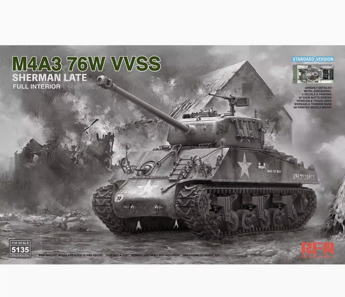 RYEFIELD MODEL RFM RM-5135 1/35 M4A3 76W VVSS Sherman Late w/Full Interior  | eBay