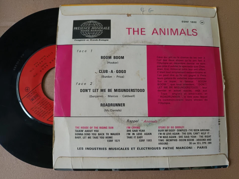EP 45T The Animals – Boom - Boom 1965 VG+/VG+ Foto 2 de 2
