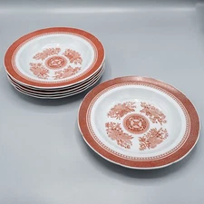 Spode Fitzhugh Red Large Rimmed Soup Bowls 9" - Set of 6 - FREE USA SHIPPING