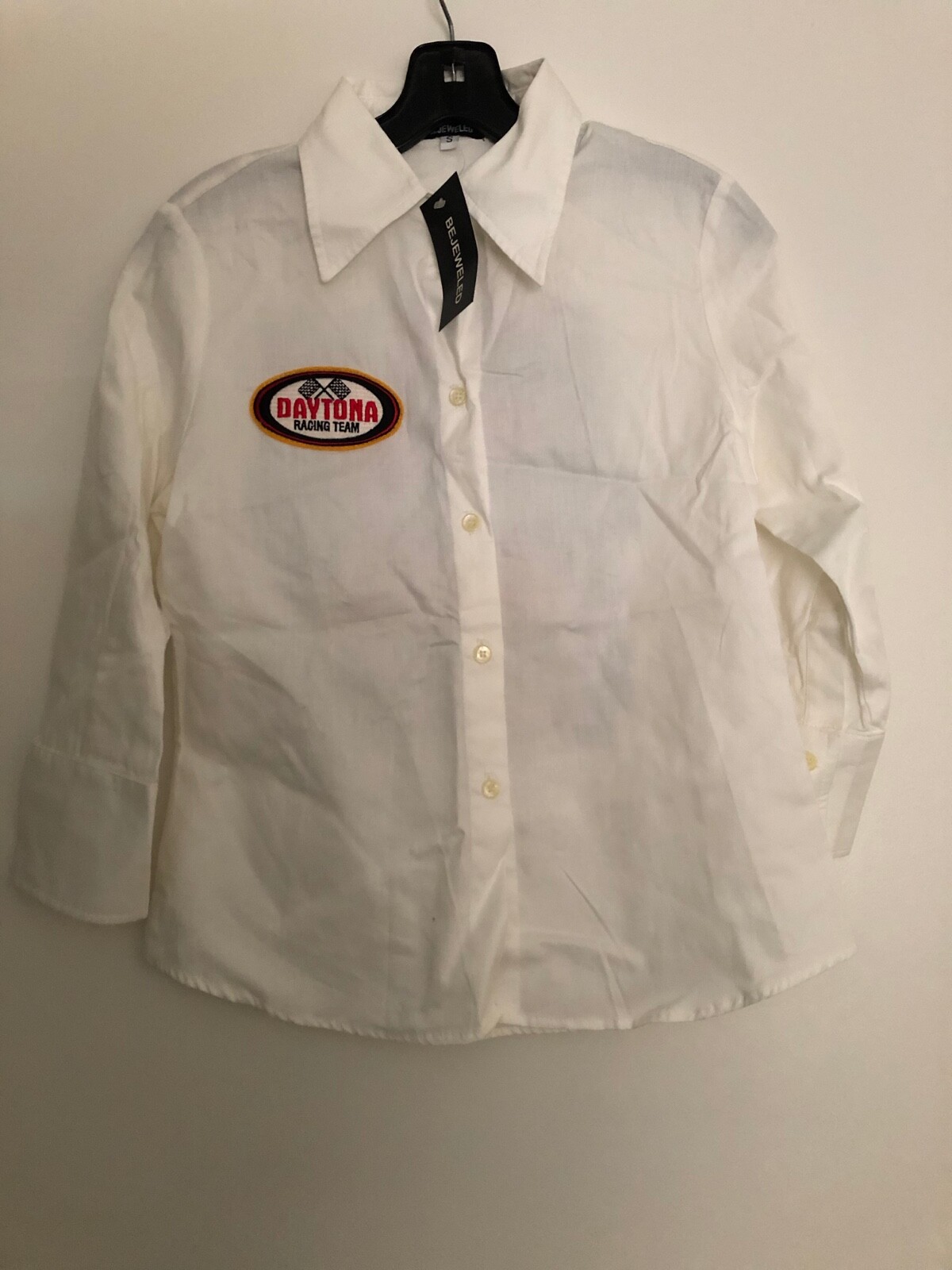 Susan Fixel Bejeweled Motorsports Studded 3/4 Sleeve Button-Up Shirt-image
