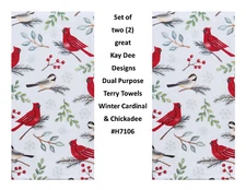KAY DEE DESIGNS Christmas Cardinal H7106~Two Dual Purpose Terry Towels~16"x26″