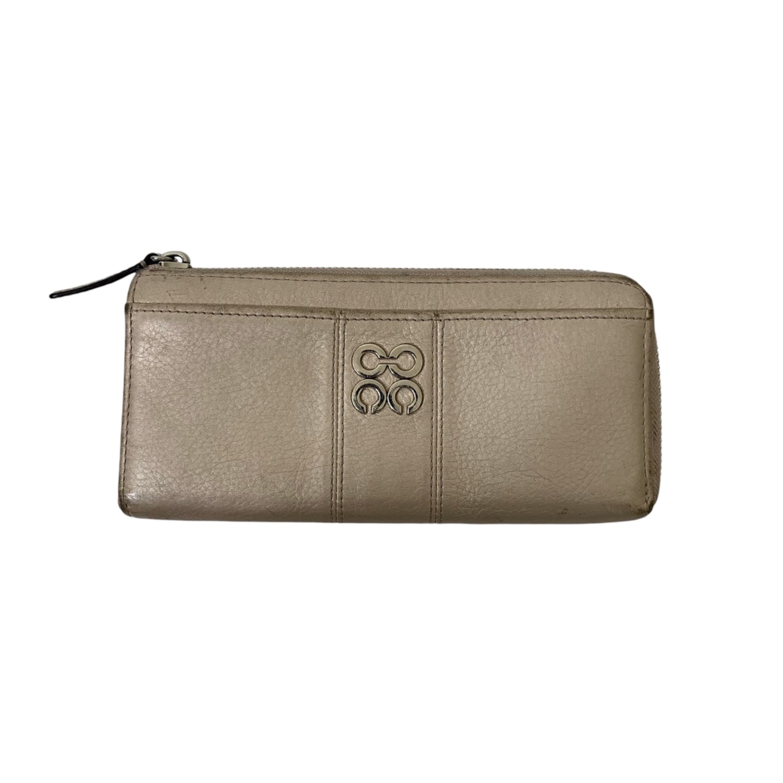 Coach Julia Champagne Beige Pebbled Leather Wallet with Zip Closure