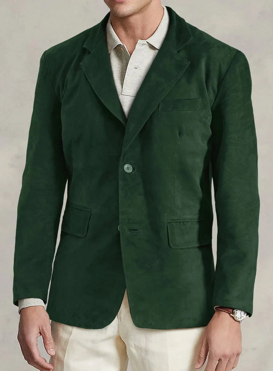 Men's GREEN Suede Blazer 100% Genuine Lambskin Suede Coat Blazer