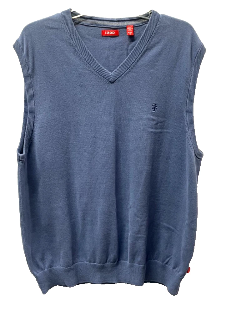 IZOD Sweater Vest Blue V-Neck 100% Cotton Casual Golf Men's preppy pullover XL