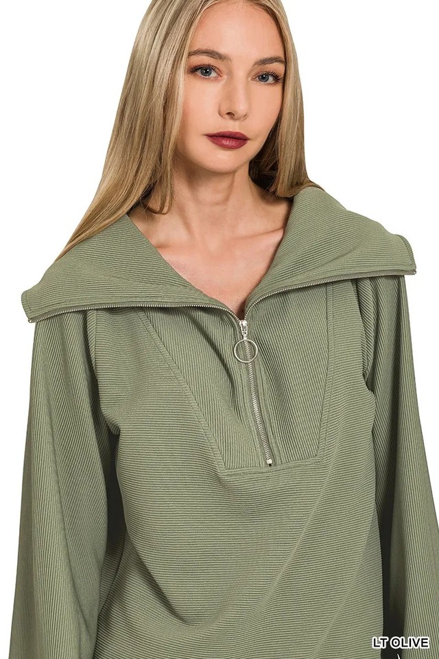 Ash Jade| RIBBED HIGH NECK HALF ZIP PULLOVER & PANTS SET main image 1