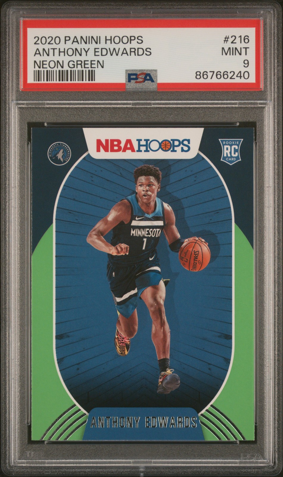 2020 PANINI HOOPS NEON GREEN #216 ANTHONY EDWARDS PSA 9