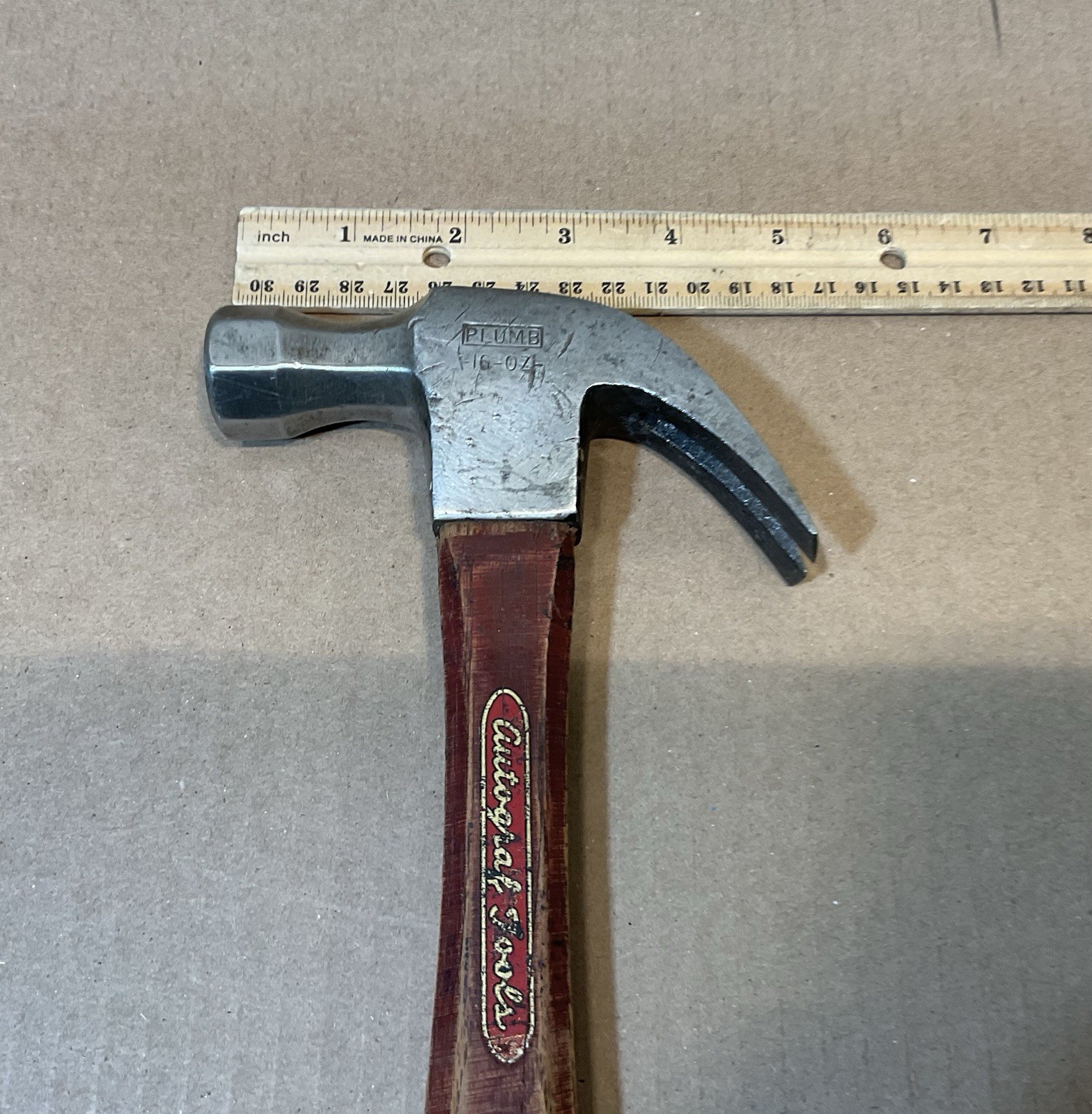 Vintage Plumb 16 Oz Claw Hammer Autograft Handle CRACKED HANDLE