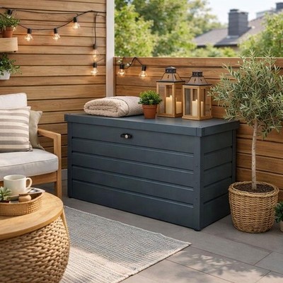 Metall Auflagenbox Kissenbox Gartentruhe Gartenbox Aufbewahrungsbox Anthrazit