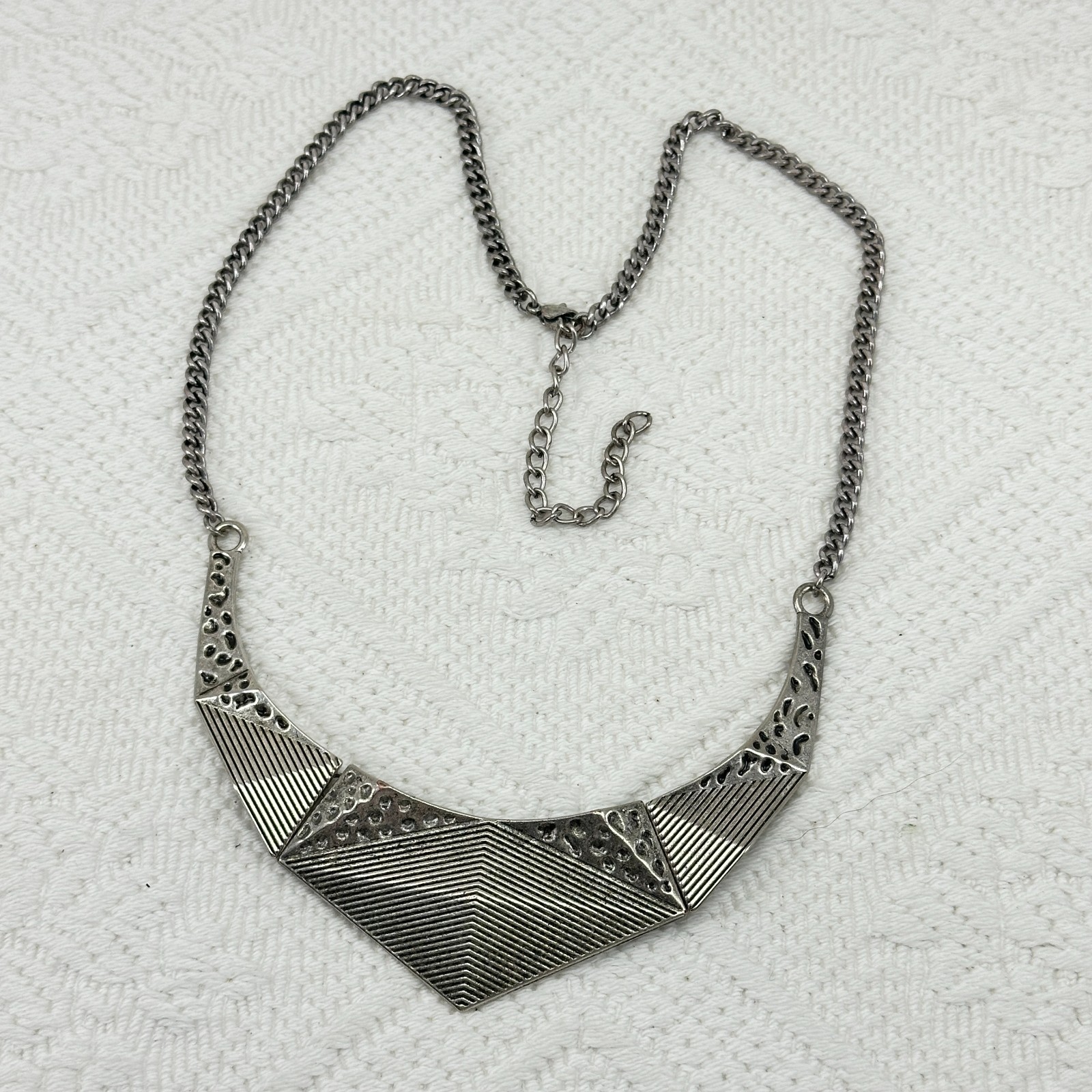 Necklace Geometric Silver Tone Angular Articulati… - image 3