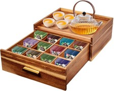 Acacia Wood Tea Holder Organizer,Tea Box Organizer Storage Box,Tea Caddy for Tea