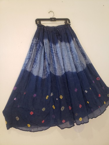 Vtg 90s Sheer Silk Tie Dye Print Chiffon Maxi Broomstick Skirt Blue Boho Flowy - Picture 5 of 5