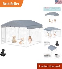 Secure Your Pets with 10' x 10' Outdoor Dog Kennel Cover UV-Protective Gray