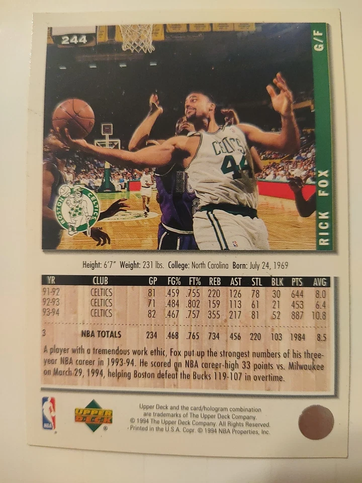 1994-95 Upper Deck Collector's Choice - Rick Fox #244 (4 unidades) Foto 3 de 3