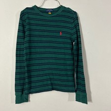 Polo Ralph Lauren Kids Green Navy Striped Long Sleeve Thermal Shirt Size M 10 12