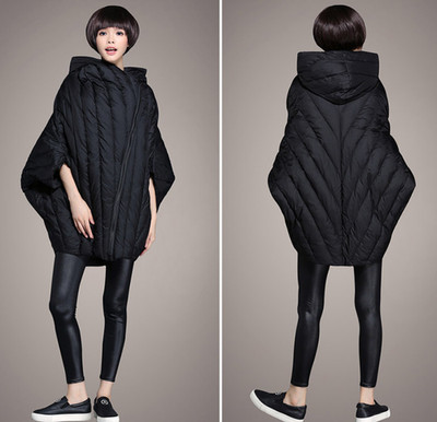 Winter Irregular Down Jacket Parka Womens Fashion Hooded Cape Mid Length Coat 