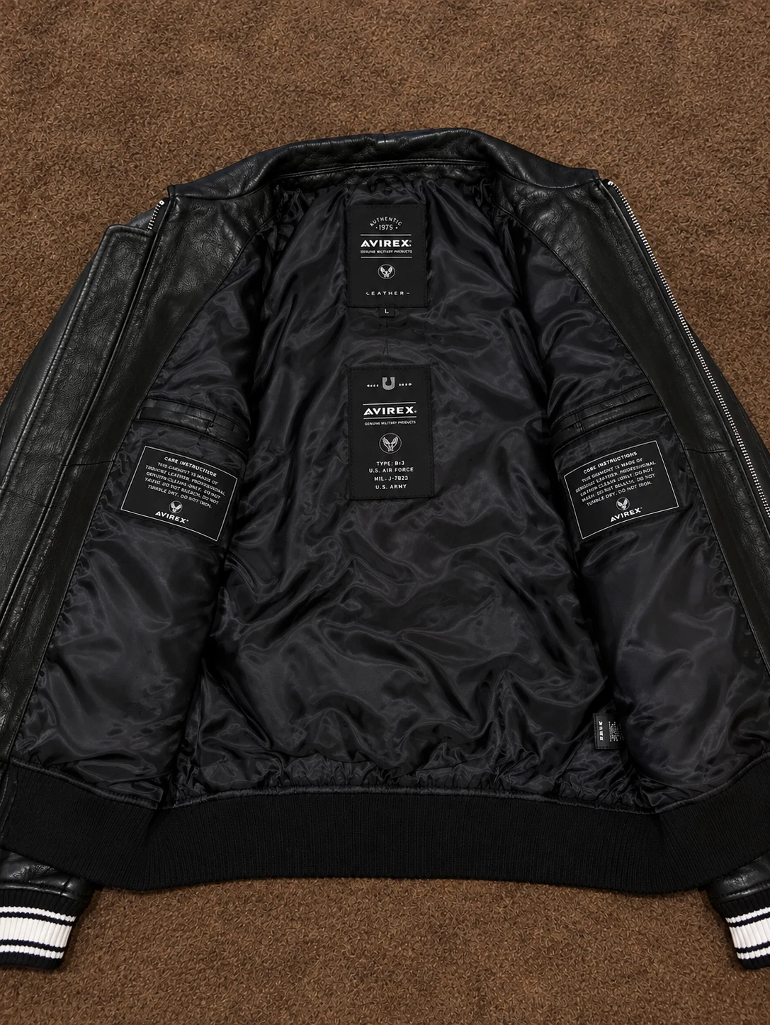Mens Avirex Icon Black A1 Real Bomber American Flight Leather Jacket  ALL SIZES image 3