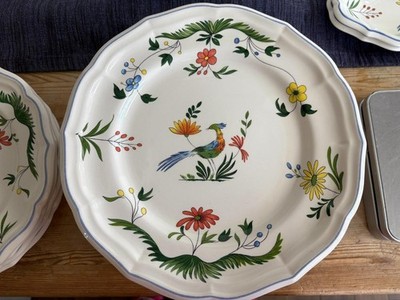 2 Gien Oiseaux de Paradis 10'' Dinner Plates  Made France EUC