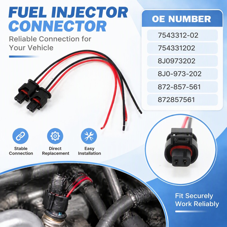 2 Pin No.7543312-02 Fuel Injector Connector Pigtail for Mini Black 2 ...