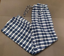 Boll  Branch Pants Gray Blue Plaid Organic Cotton Drawstring Pajama Flannel M