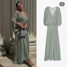 ZARA NEW WOMAN SS25 SEA GREEN ZW COLLECTION DRAPED DRESS SIZE S 2954/285/512
