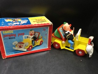 Vintage Comic Jumping Jeep with Music Clown Car Alps w/ Orig Box Battery Operate