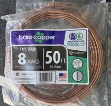 50ft Of 8AWG Solid Bare Copper Wire/ Cable