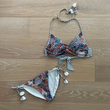 Red Carter 2 pc Bikini Tahitian Tide Twist Halter Top Paige Classic Cut Large