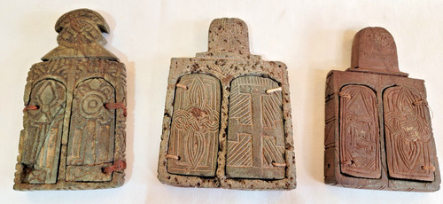 3 Ethiopian Coptic Christian Hand Carved Stone Icon Saints