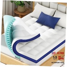 Mattress Topper Dual Layer 4 Inch Memory Foam Mattress Queen White-blue