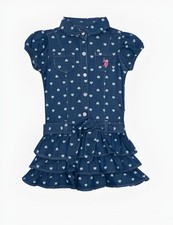 US Polo Assn Girls Denim Ruffle Heart design Belted Dress (US Age 4T) 
