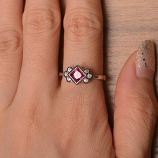 925 Sterling Silver Pink Ruby Ring Lab Created Women Dainty Ring US Duty Free