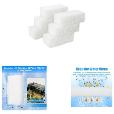 Aquarium Filter Sponge Pads 6 Pack Replacement Foam Media for AquaClear 50 Fish