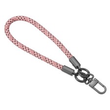 Keychain Wristlet Lanyard, 400mm Long Braided Wrist Lanyard Beige Pink 