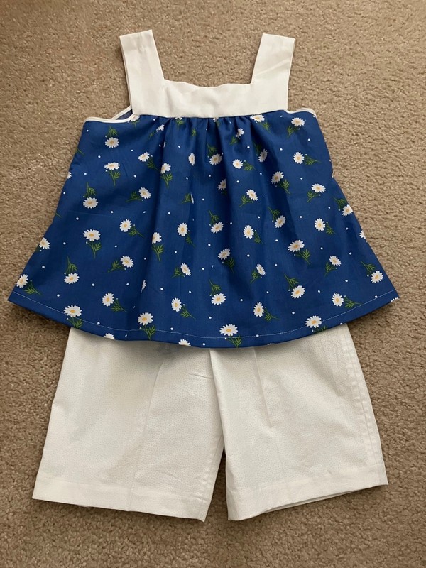 Royal Blue and White Handmade Girl's Outfit - Size 7