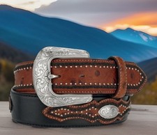 Justin Black DURANGO Concho Leather Belt Size 36 C12578 NWT List 79 Rare Find 