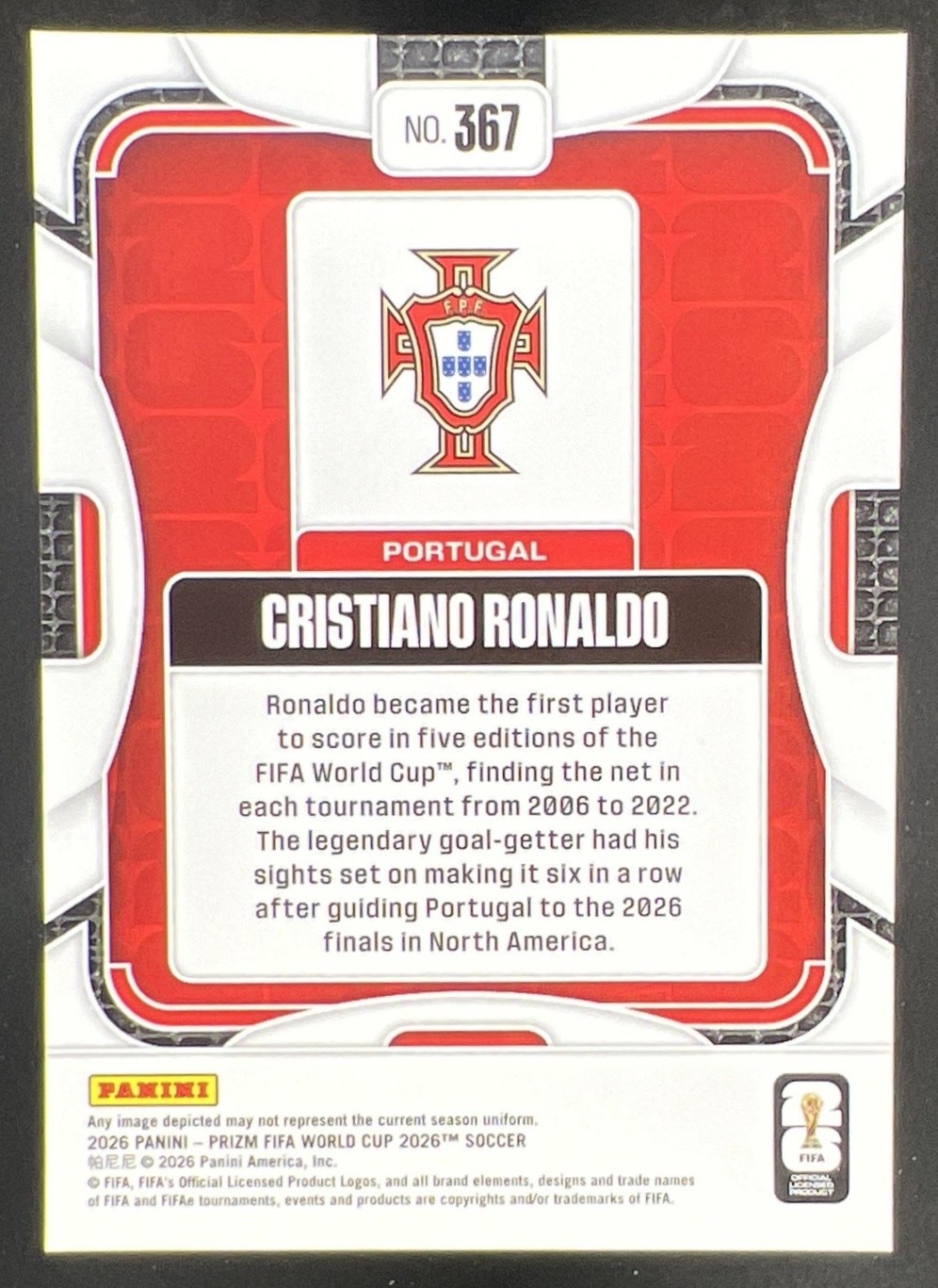 Cristiano Ronaldo 2026 Panini Prizm World Cup Portugal view 2